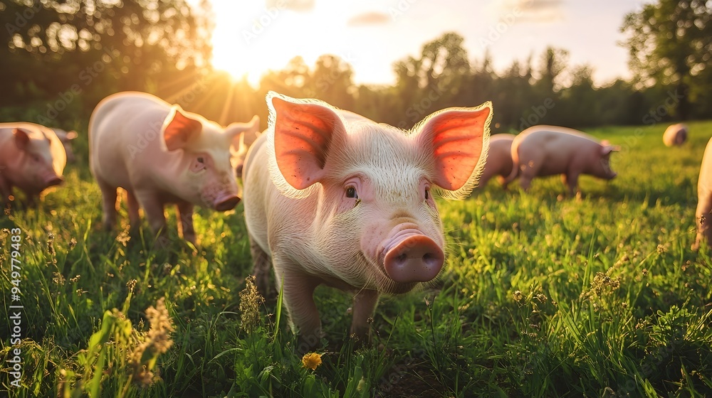 Poster photograph of a modern technologically advanced pig farm that utilizes internet of things iot system