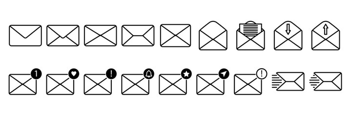 Modern Email Icons Set Stock Vector style line and flat. background white.