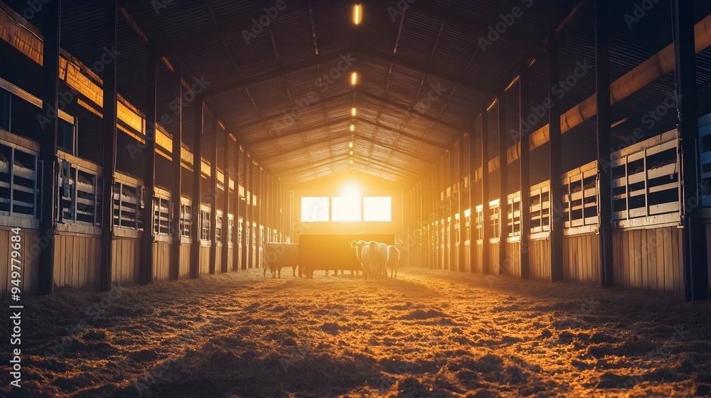 Aufkleber aerial view of a modern smart barn equipped with iot controlled climate and automated feeding system