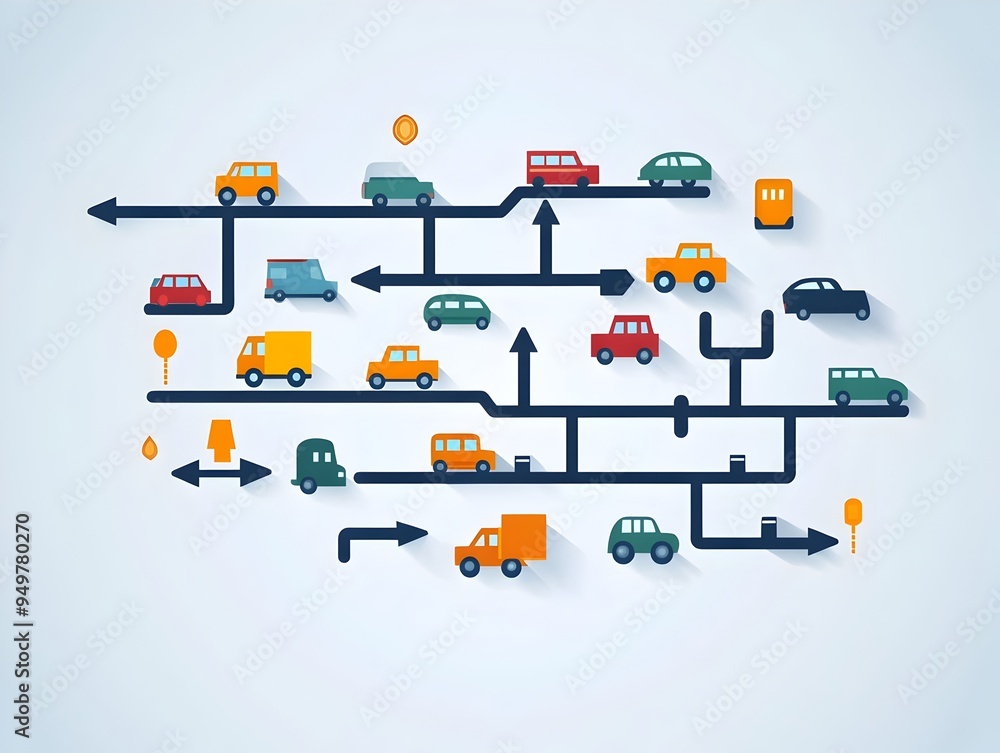 Poster visualizing traffic flow insights with arrows and symbols on chart