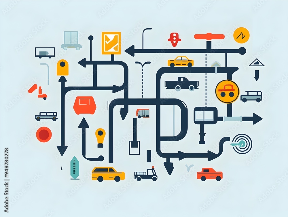 Poster traffic flow analysis chart with arrows and vehicle symbols for data visualization