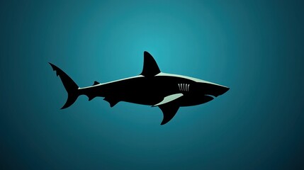 Silhouette of a shark swimming in blue water