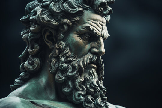 Generated with AI image of statue of an ancient god greek or roman hero