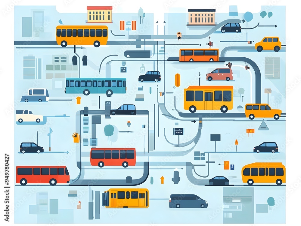 Poster Detailed Public Transportation Routing Map with Traffic