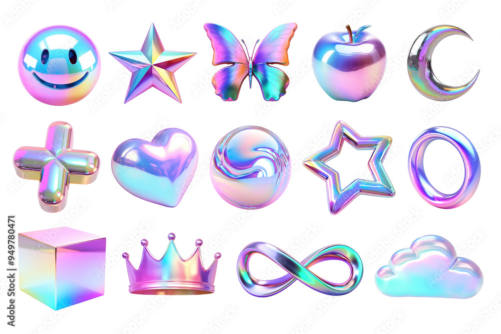 Canvas Prints PNG 3d iridescent icon element set, transparent background