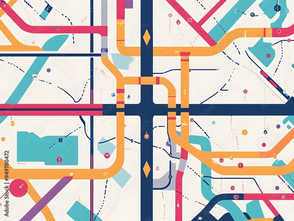 Poster detailed public transportation routing map with traffic