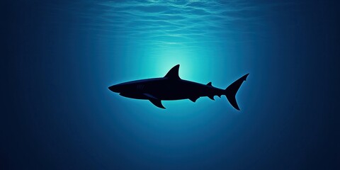 Obraz premium Shark Silhouette in Deep Blue Ocean Waters