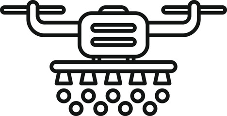 Agricultural drone spraying crops icon in thin line style, representing modern farming techniques