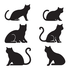 Collection of Black Cat Silhouettes in Various Poses