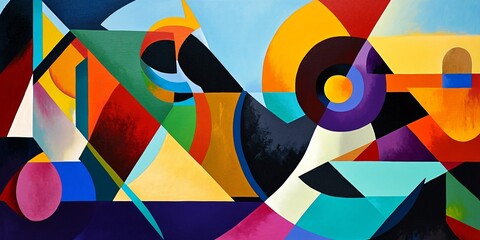 Abstract colorful background with dynamic geometric shapes. Modern contemporary art collage.