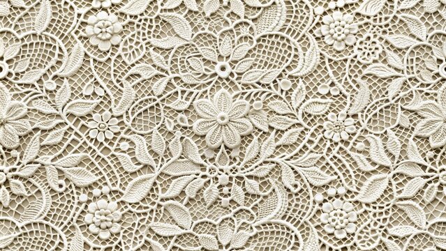 Elegant floral lace pattern illustration in cream color showcasing intricate details and craftsmanship