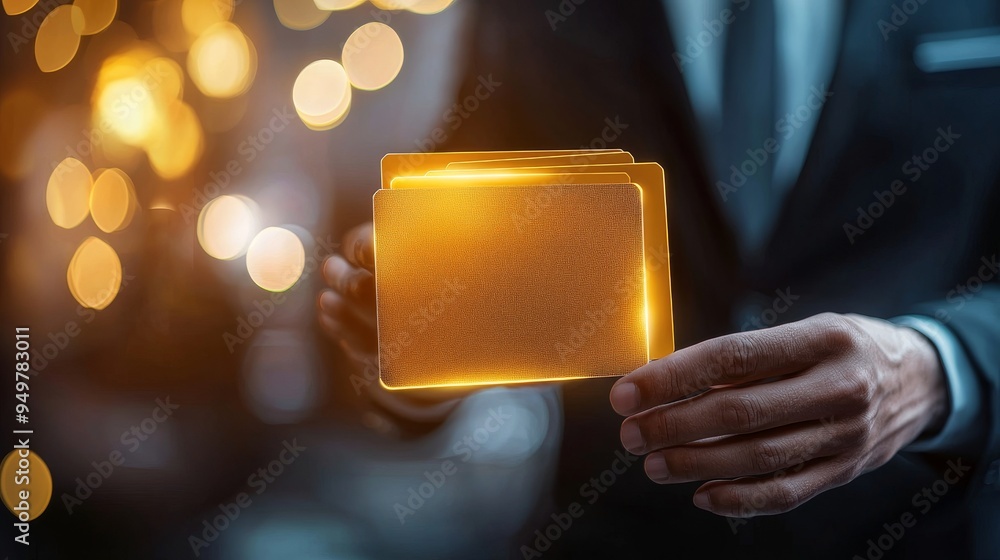 Poster an office document hologram presenting a businessman's finger touch digital device. online database 