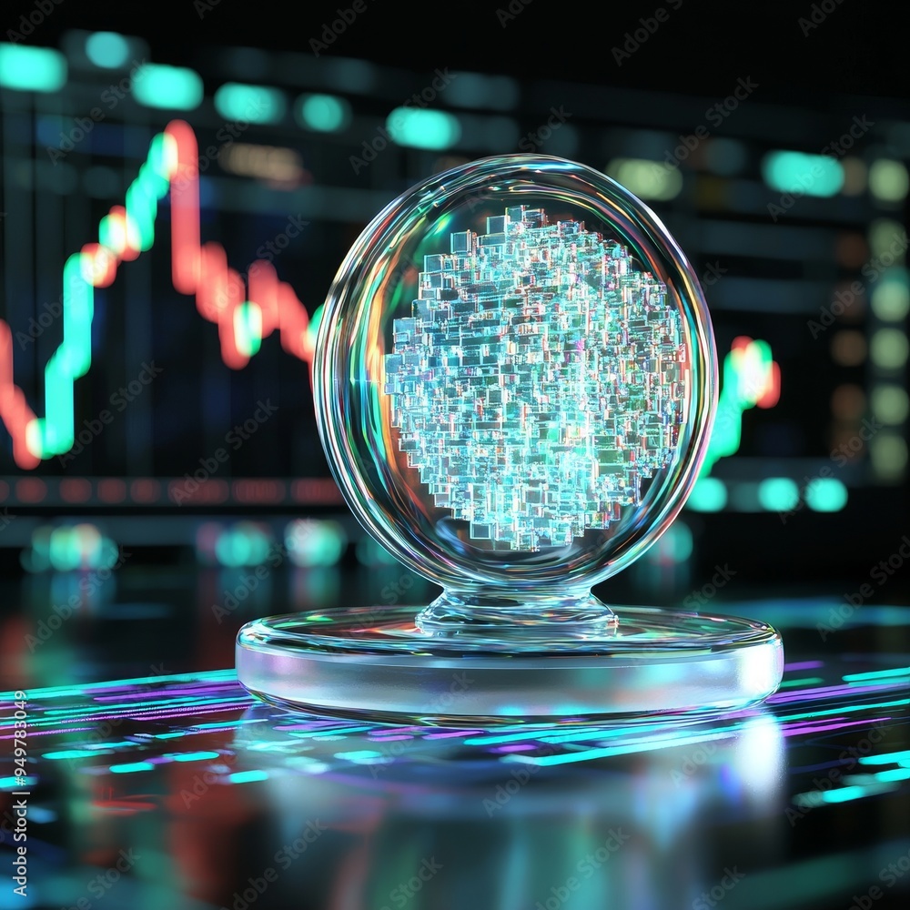 Poster an interactive financial hud with a futuristic graphic. technology innovation hud. stock symbol.