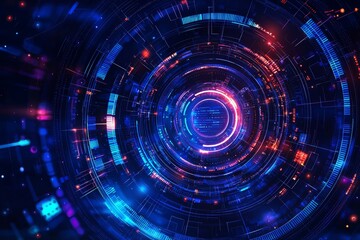 Obraz premium Abstract technology ui futuristic concept hologram interface with digital data chart, communication, computing, and circle percent vitality innovation on hi tech future design background, stock