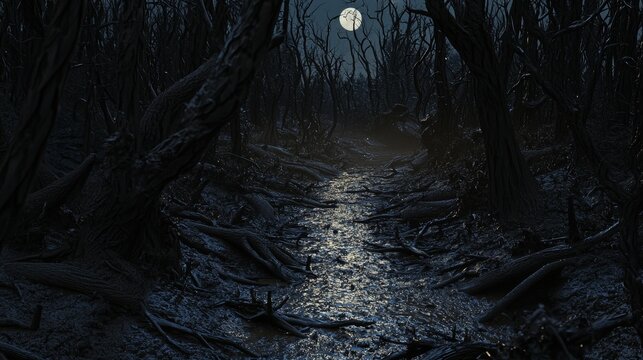 Fog and moonlight make this forest look mysterious, while the Halloween backdrop adds a bit of spookiness