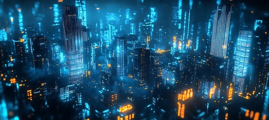 Fototapeta premium A futuristic city with towering skyscrapers and digital holograms