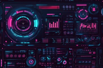 Obraz premium An abstract technology hud interface hologram elements neon lights, circle percent vitality innovation in a hi-tech future design.