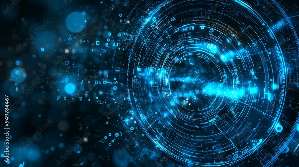 Poster Conceptual background of future technology for business solutions. Circle, globe. Stock