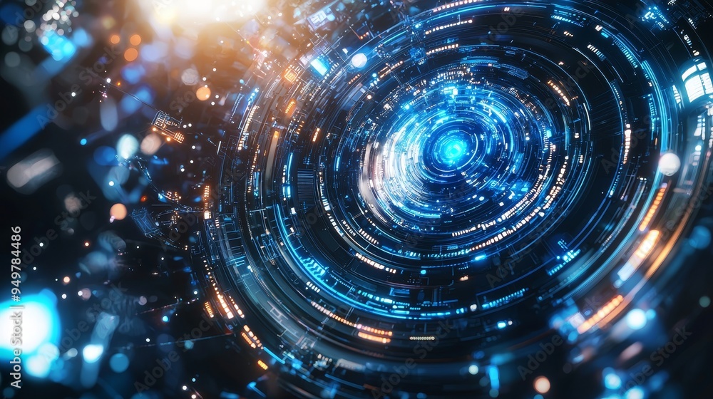 Poster concept of future technology for business solutions. clock, globe, circle.