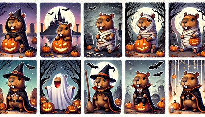 Fototapeta premium Capybara Halloween theme cute