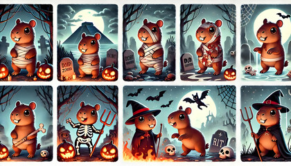 Fototapeta premium Capybara Halloween theme cute
