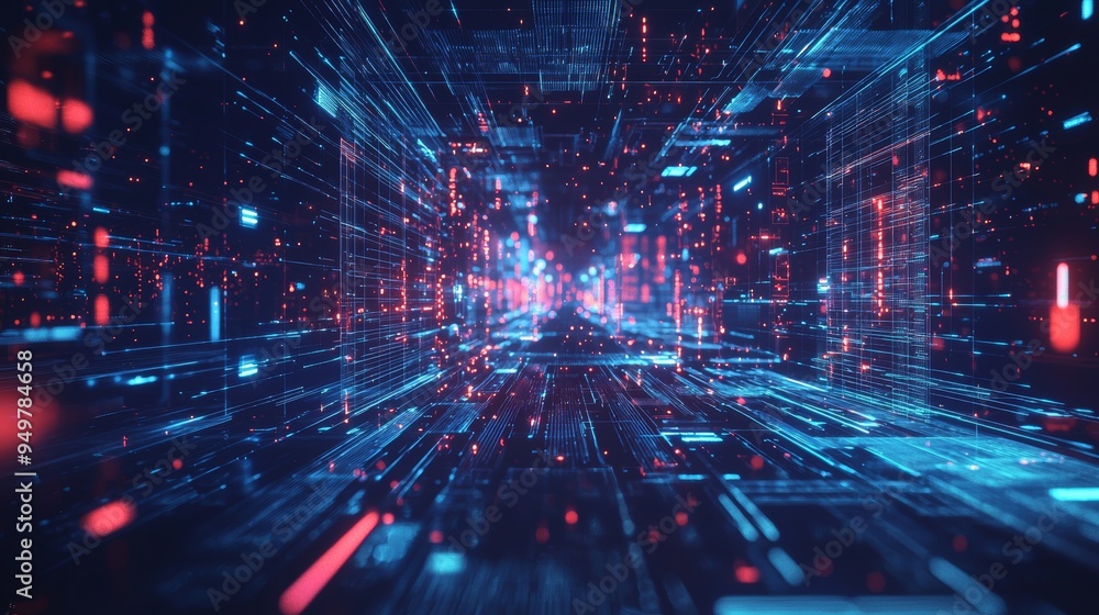 Poster Background with futuristic technology interface and geometric shapes.