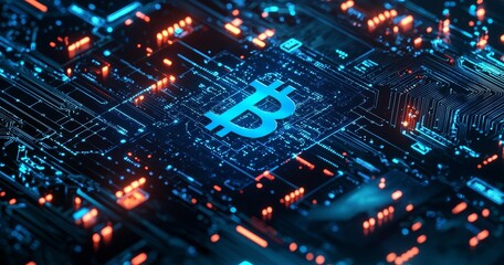 Fototapeta premium Hologram hud showing digital statistics and graphs for bitcoin