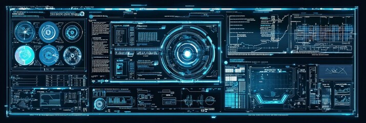 Fototapeta premium With blue HUD elements, this interface is advanced technologically