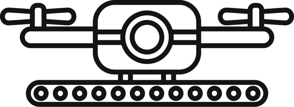 recommend clip art: Drone delivering a parcel on a conveyor belt, simple black and white outline vector illustration in trendy style