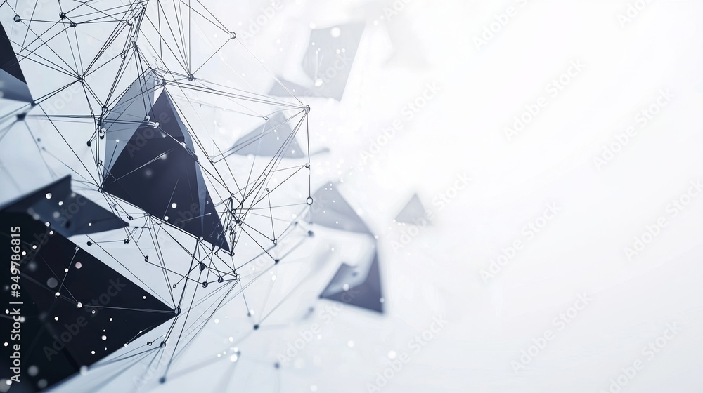 Poster Dot and connect line abstract background for cyber technology futuristic and network connection concept. Dark and grainy widescreen process.