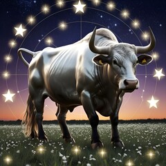 Taurus The Celestial Bull Grazing in a Starlit Field