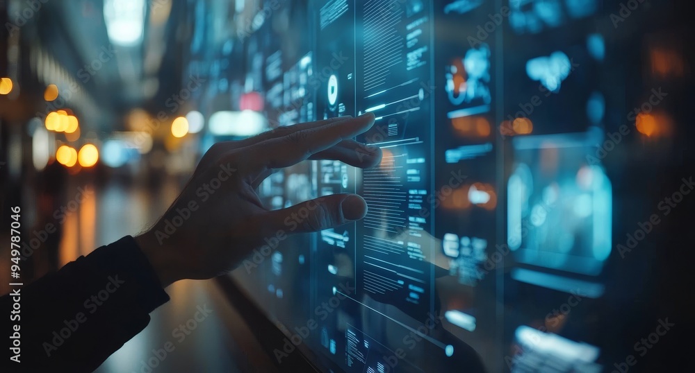 Aufkleber businessman uses digital technology to render 3d data