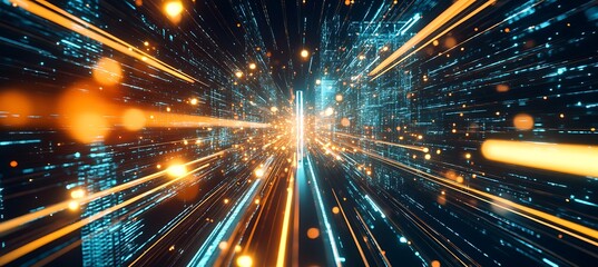 Fototapeta premium A futuristic cityscape with interconnected holograms and neon-lit pathways