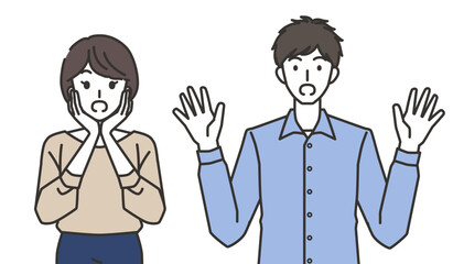 びっくりする男性と女性のイラスト