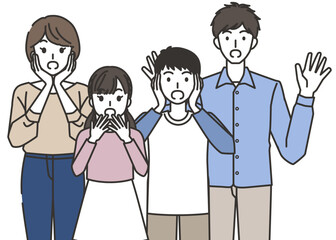 びっくりする家族のイラスト