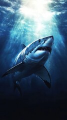 Fototapeta premium Great White Shark Swimming in the Ocean