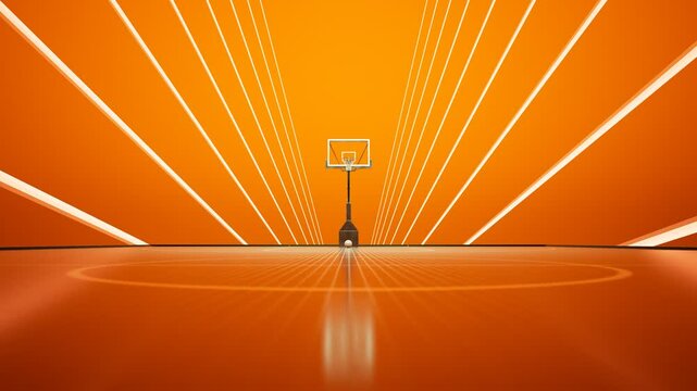 Basketball Hoop In An Orange Gym Colourful Dynamic Abstract Surrounding Symbol Of Mighty Popular Team Sport