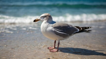 Fototapeta premium Ocean swimming seagull closeup 