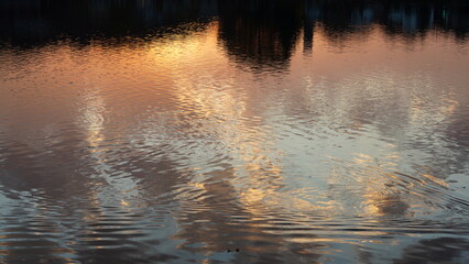 The beautiful sunset view with the colorful sky and river as background in a little USA town 