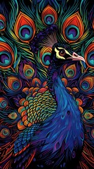 Peacock Pride: A majestic peacock with vibrant plumage, rendered in a captivating digital art style, radiates beauty and elegance, phone wallpaper illustration