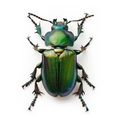 Emerald Jewel Beetle: A vibrant metallic green beetle meticulously isolated on a pristine white backdrop. perfect for nature, science, and design projects. 