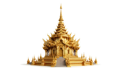 Fototapeta premium 3D Golden Temple of Thailand: A majestic golden temple, intricate details, traditional Thai architecture, isolated on white background, ornate, cultural heritage, spirituality, religion