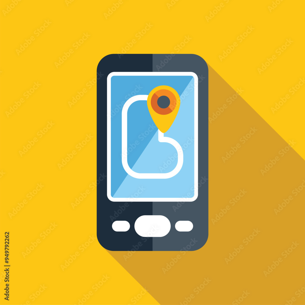 Poster smartphone is displaying a gps app, showing a map with a location pin indicating the user's current 