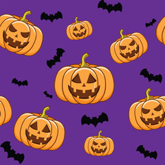 halloween background with pumpkins and bat seamless pattern