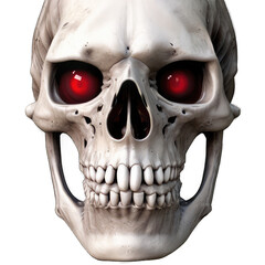 Obraz premium Illustration of a human skeleton with red eyes and a menacing expression, suggestive of a predator.