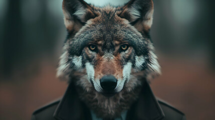 Fototapeta premium Wolf Victorian Suit Walking Down The Street