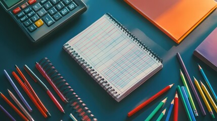 Neatly Arranged School Supplies. AI generated illustration.