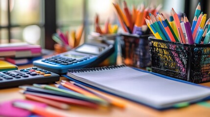 Neatly Arranged School Supplies. AI generated illustration.