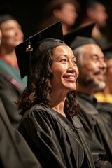 Fototapeta premium Adult Education Graduation Ceremony: Celebrating Achievements with Family and Friends in a Joyful Setting