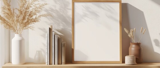 Minimalist Home Decor with White Vase and Books.